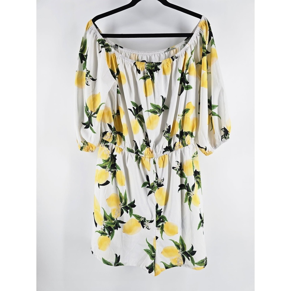 Boohoo Lemon Print White Yellow Green Short One Piece- Size 16 Uk-20 Eur-48